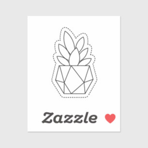 Geometric Succulent Plant in Pot Line Art Sticker 