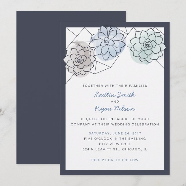 Geometric Succulent Wedding Invitation (Front/Back)