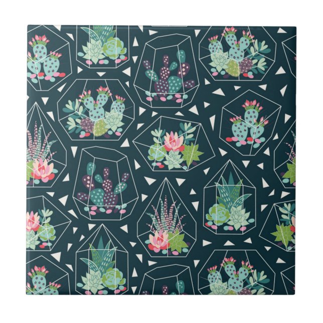 Geometric Succulents Pattern Tile (Front)