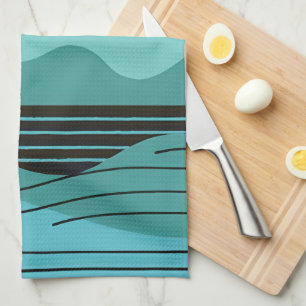 Geometric Sun Mountain Abstract with Tribal Border Kitchen Towel