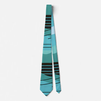 Geometric Sun Mountain Abstract with Tribal Border Tie