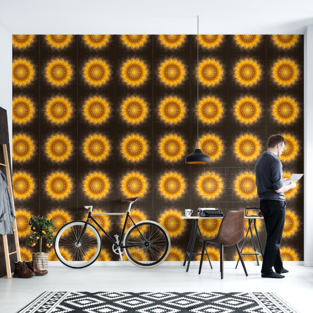 Geometric Sunflower Mandala Art Wallpaper (Living Room)