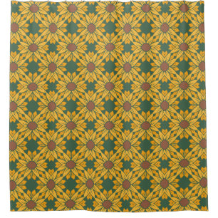 Geometric Sunflower Patterns on Dark Green