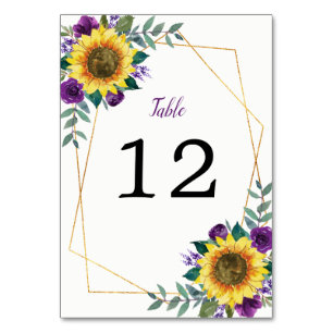 Geometric Sunflower Purple Roses Table Number