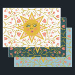 Geometric Suns Vines FLowers Pink Blue Green Wrapping Paper Sheet<br><div class="desc">Hope you like this hand made paper variety pack.  Check out my shop for lots more colours and patterns and let me know if you'd like something customized.</div>