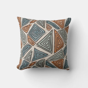 Geometric Swirls, Teal, Olive Green, Rust Throw Pillow