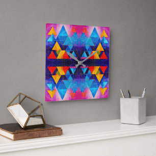 Geometric Symbols Abstract #10 Design 2 Square Wall Clock
