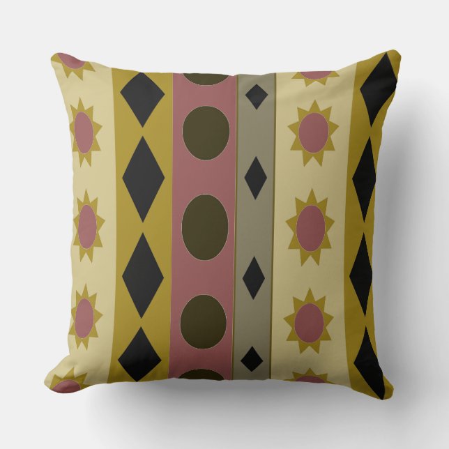 Geometric Symbols Stripes on Custom Colour Throw Pillow (Front)