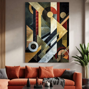 Geometric Symphony in Terracotta and Black Canvas Print