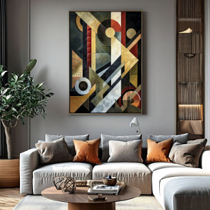 Geometric Symphony in Terracotta and Black Poster