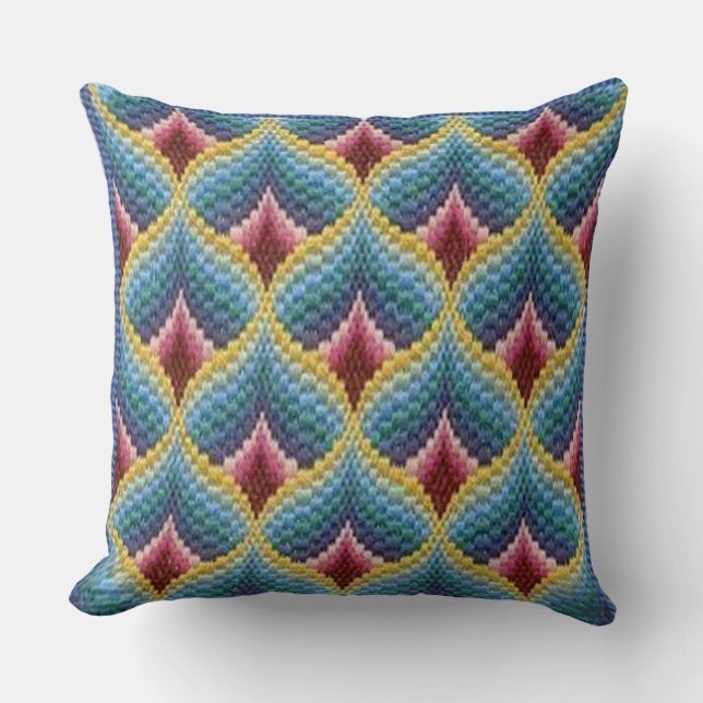 Geometric Tapestry Dream: Bargello Needlepoint Thr Throw Pillow (Front)