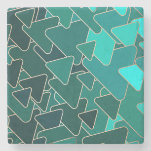 Geometric Teal and Gold Stone Coaster