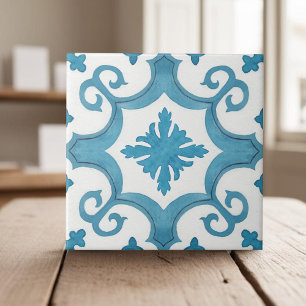 Geometric teal blue moroccan mediterranean style tile