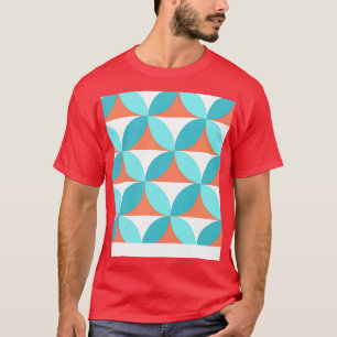 Geometric Teal Coral White Colorblock Pattern T-Shirt