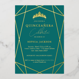 Geometric Teal Gold Elegant Quinceanera Foil