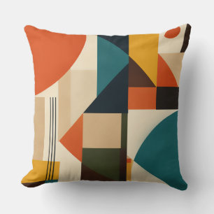 Geometric Teal Orange Brown Modernist Abstract Throw Pillow