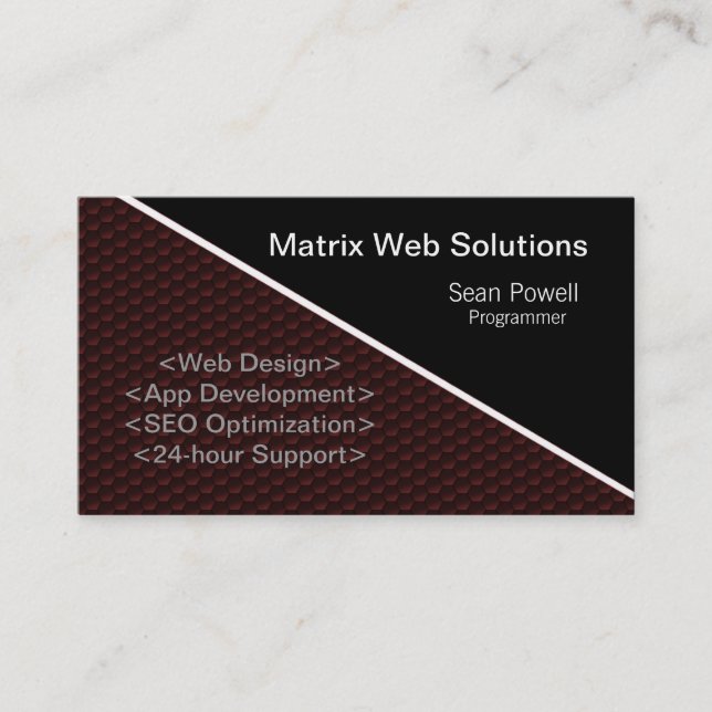 Geometric Tech Business Card, Maroon Card (Front)