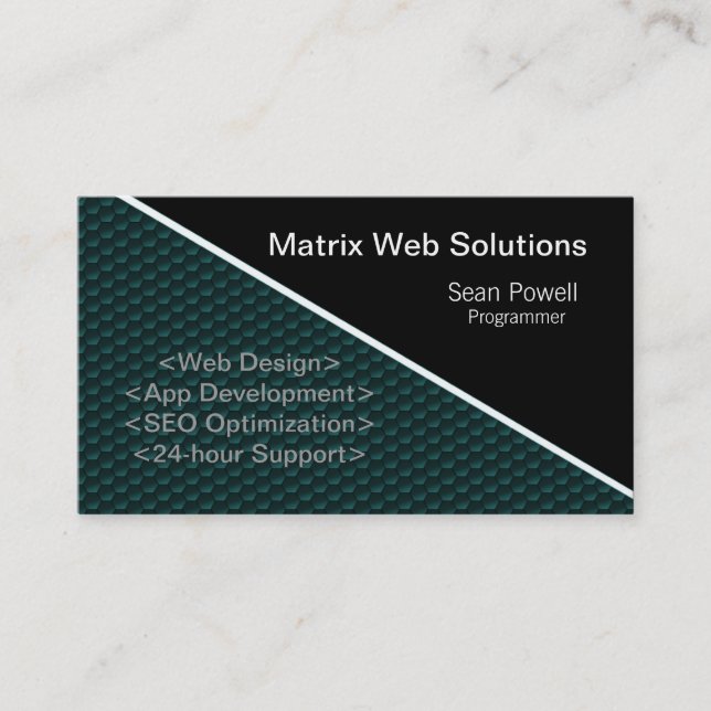Geometric Tech Business Card, Metallic Teal Card (Front)