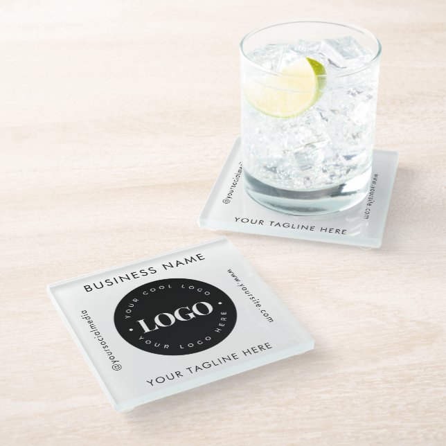 Geometric Text Custom Business Company Logo Modern Glass Coaster (Angled)