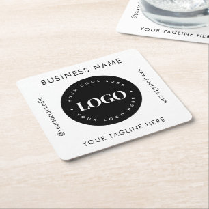 Geometric Text Custom Business Company Logo Modern Square Paper Coaster