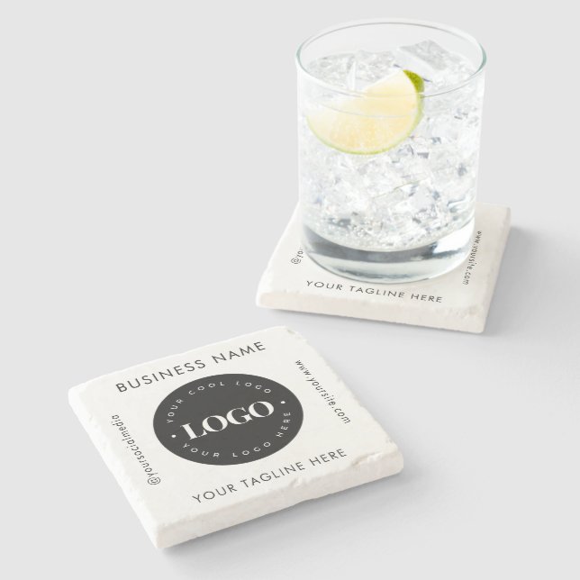 Geometric Text Custom Business Company Logo Modern Stone Coaster (Side)