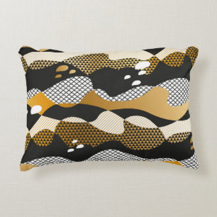 Geometric textured abstract waves in metal gold an accent pillow