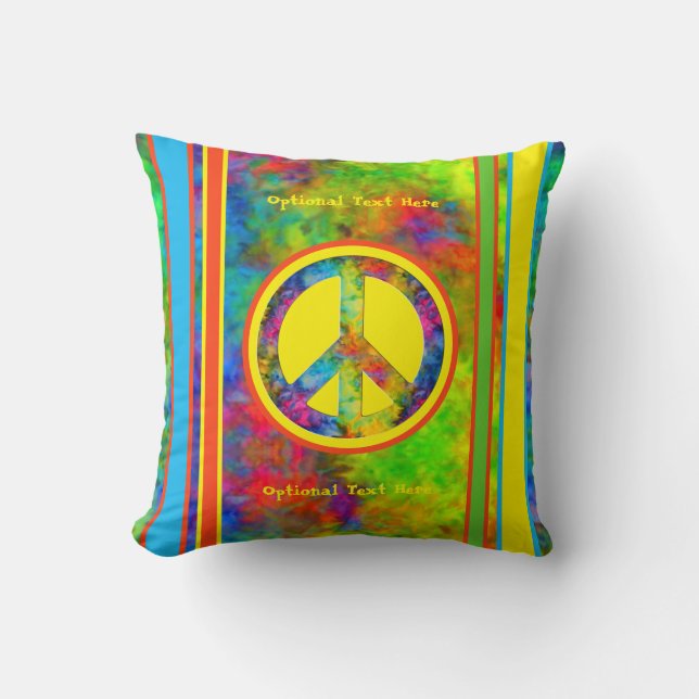 [Geometric Tie-Dye] Modern Stripes with Peace Sign Throw Pillow (Front)