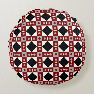Geometric tile in Red, Black and white colorsabst Round Pillow