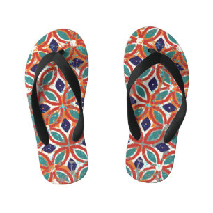 Geometric tiles: ethnic vintage background. kid's flip flops
