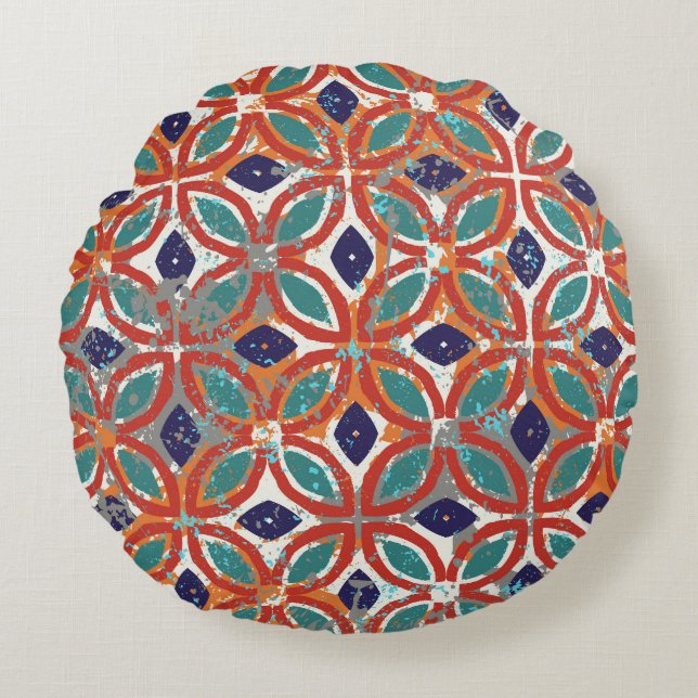 Geometric tiles: ethnic vintage background. round pillow (Front)