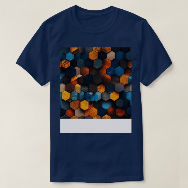 Geometric Timber Crystalline Hexagons in Amber and T-Shirt (Design Front)