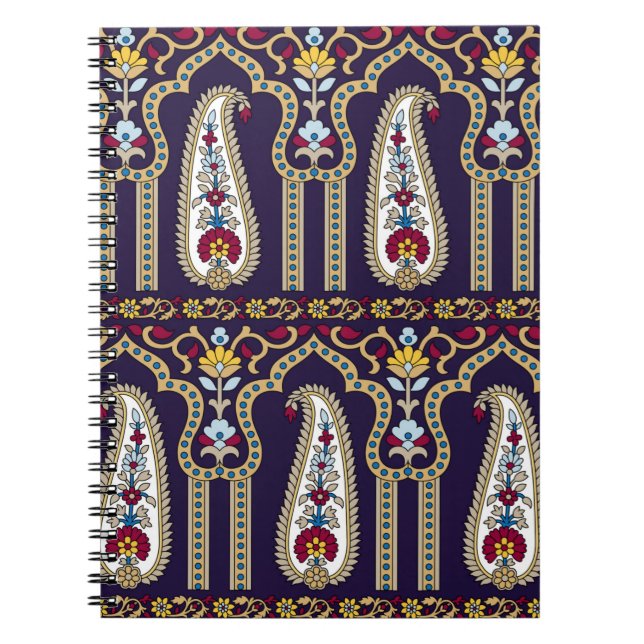 Geometric traditional paisley pattern with border  notebook (Front)