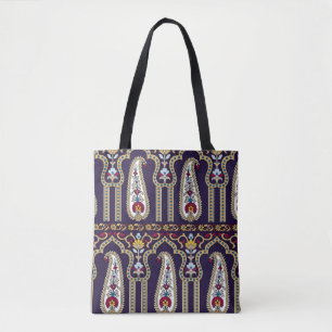 Geometric traditional paisley pattern with border  tote bag