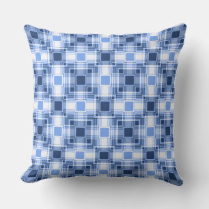 geometric trendy blue and white pattern throw pillow
