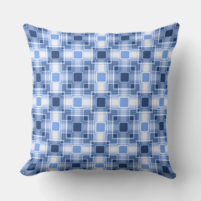 geometric trendy blue and white pattern throw pillow (Front)