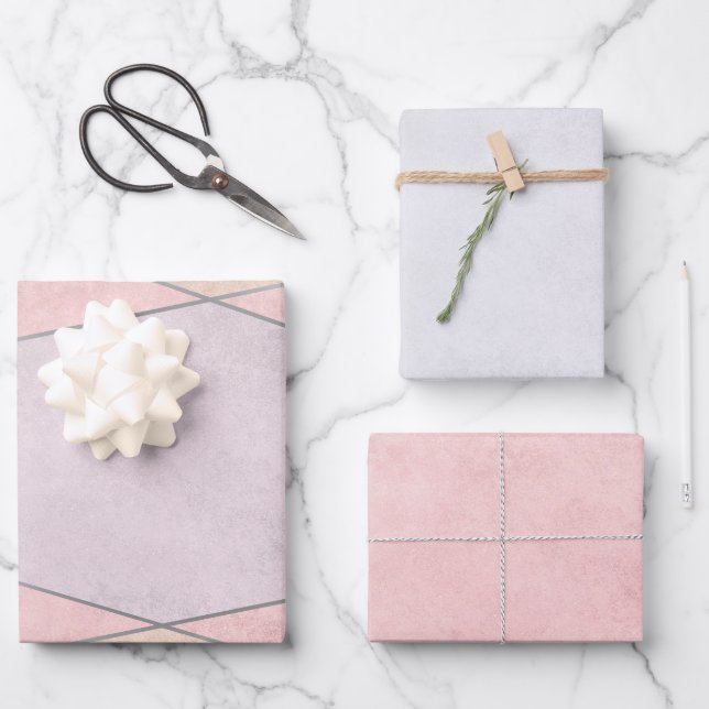 Geometric Trendy Rose Gold Pink Silver Wrapping Paper Sheet (Front)