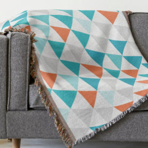 Geometric Triangle Aqua Coral Modern Abstract Throw Blanket