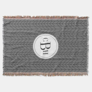Geometric Triangle Black and Grey Monogram Pattern Throw Blanket