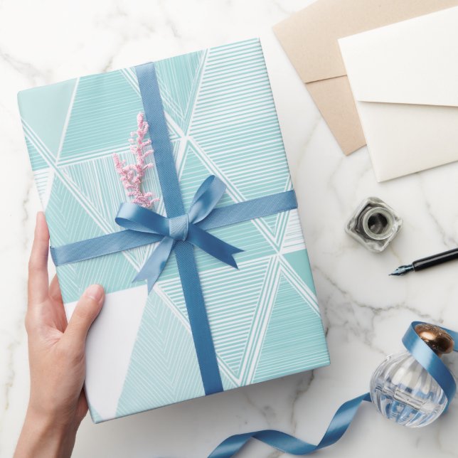 Geometric Triangle Cyan Mint Abstract Pattern Wrapping Paper (Gifting)