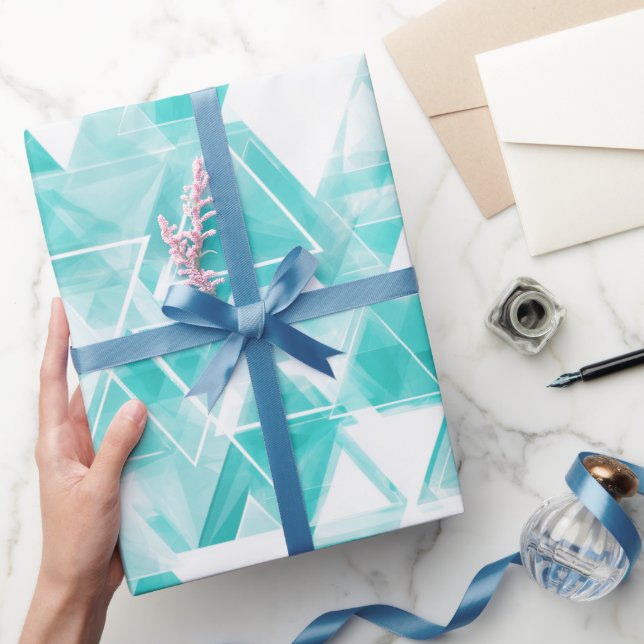 Geometric Triangle Cyan Mint Abstract Pattern Wrapping Paper (Gifting)