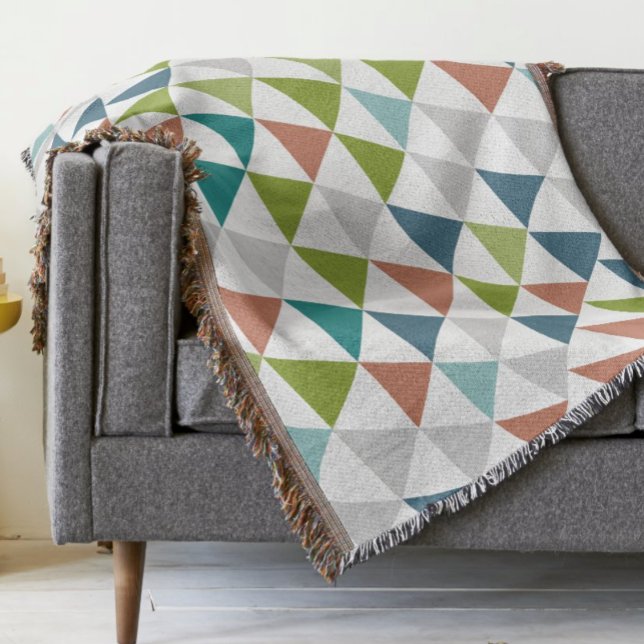 Geometric Triangle Navy Green Grey Modern Abstract Throw Blanket (Creator Uploaded)