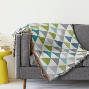 Geometric Triangle Navy Green Grey Modern Abstract Throw Blanket