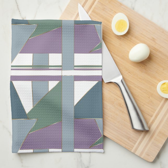 Geometric Triangle Pattern  Blue Violet Green Kitchen Towel (Quarter Fold)