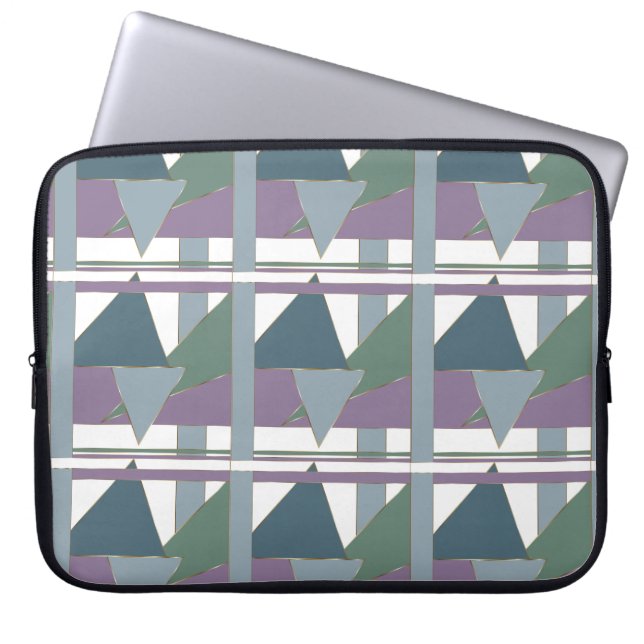 Geometric Triangle Pattern  Blue Violet Green Laptop Sleeve (Front)