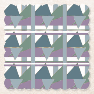 Geometric Triangle Pattern Blue Violet Green Paper Coaster
