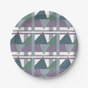 Geometric Triangle Pattern  Blue Violet Green Paper Plate