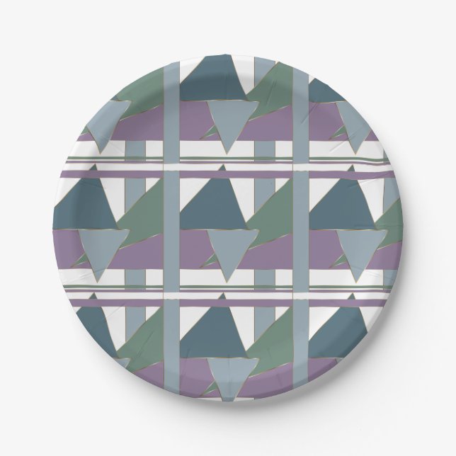 Geometric Triangle Pattern  Blue Violet Green Paper Plate (Front)