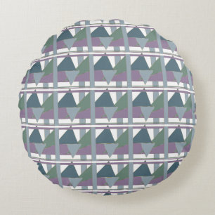 Geometric Triangle Pattern Blue Violet Green Round Pillow
