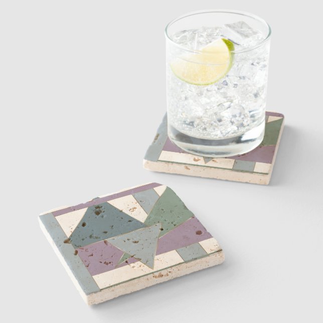 Geometric Triangle Pattern  Blue Violet Green Stone Coaster (Side)