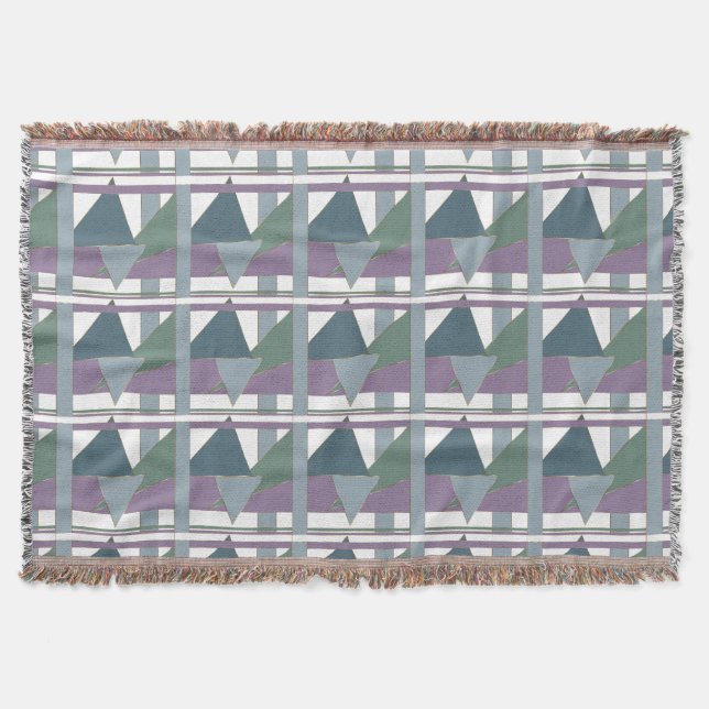 Geometric Triangle Pattern  Blue Violet Green Throw Blanket (Front)